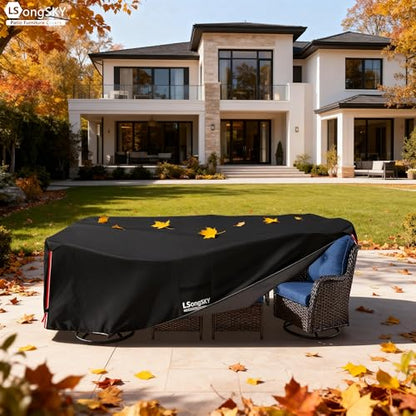 Outdoor Furniture Covers Waterproof,600D Heavy Duty Patio Furniture Covers for 6/7/8 PCS Sets Sectional Sofa Couch Rocking Swivel Chairs Ottomans Coffee Table,111L x 74W x 28H inch Black
