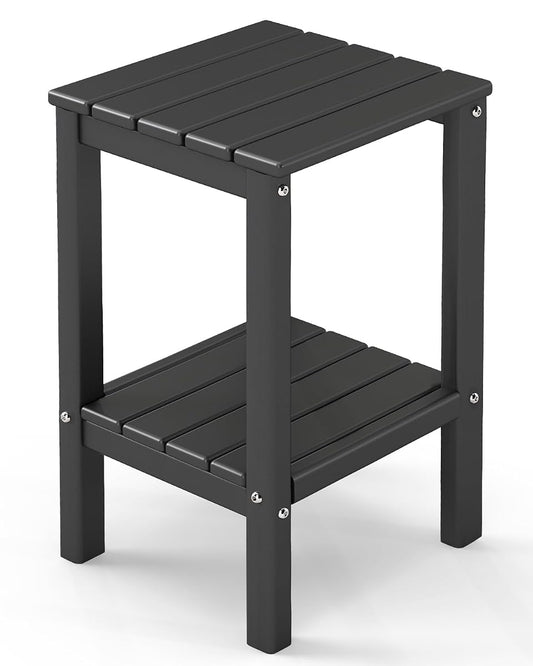Tall-Outdoor-Side-Table | 23.5" | HDPE Plastic | Patio Adirondack End Tables | All Weather | 2-Tier | Black | for Porch Garden Indoor & Rocking Chairs