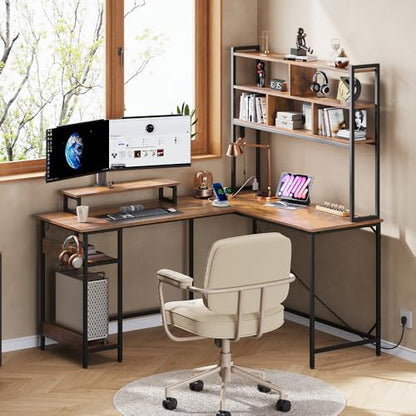 Computer Desk, Home Office, 60 Inch with Hutch, Rustic Brown, view 3