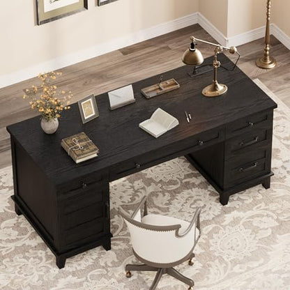Farmhouse Executive Desk with File Drawers, view 4