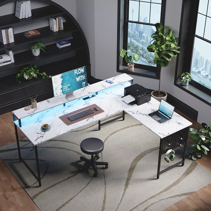 64 Inch L Shaped Gaming Desk with Monitor Stand and Power Outlets, view 3