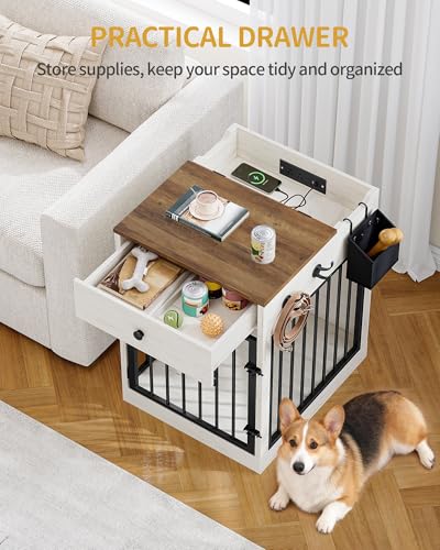 24.6'' Dog Crate Furniture with Storage & Power Indoor Dog Kennel, view 6