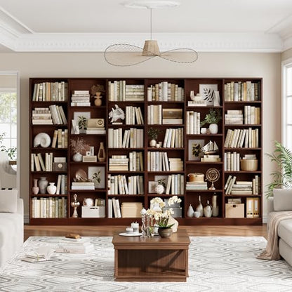 Triple Wide Bookshelf, 6 Tier Large Bookshelf, Bookcase with 17 Open Display Shelves, 74'' Tall Bookcases and Bookshelves for Living Room, Home Office, Library, Cherry