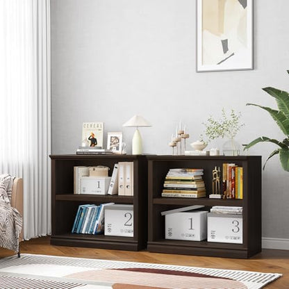 Bookcase, Open Storage Book Cases/Shelves, Floor Standing Indoor Furniture 2 Shelf Book case for Farmhouse Library Office Bedroom Kids, Dark Cherry - 2 Tier