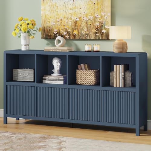 8 Cube Bookcase with 4 Doors, 57 Inch Wooden Bookshelf with Storage Cabinet, view 6
