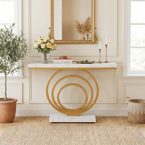 Tribesigns 41-Inch Gold Entryway Table, Modern Console Table Narrow Long, Contemporary Accent Table for Living Room, Hallway, Entrance, Faux Marble Veener Top