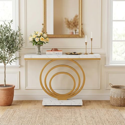 Tribesigns 41-Inch Gold Entryway Table, Modern Console Table Narrow Long, Contemporary Accent Table for Living Room, Hallway, Entrance, Faux Marble Veener Top