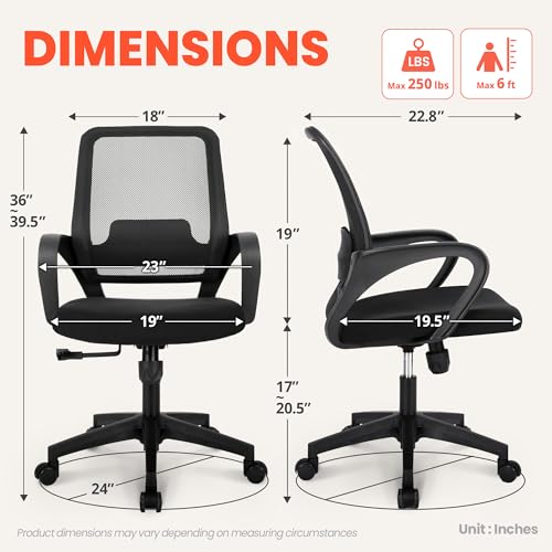 Home Office Desk Chair Ergonomic Mesh with Lumbar Support, Black, view 4