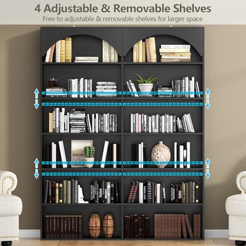 70.8’’ Tall Bookshelf and Bookcase, 7-Tier Double Wide Bookcase Modern Large Open Display Shelves with Curved Baffle for Home Office Living Room (Black)