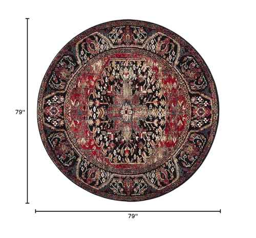 SAFAVIEH Vintage Hamadan Collection Area Rug - 6'7" Round, Red & Multi, Oriental Traditional Persian Design, Non-Shedding & Easy Care, Ideal for High Traffic Areas in Living Room, Bedroom (VTH215A)