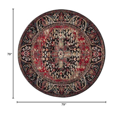 SAFAVIEH Vintage Hamadan Collection Area Rug - 6'7" Round, Red & Multi, Oriental Traditional Persian Design, Non-Shedding & Easy Care, Ideal for High Traffic Areas in Living Room, Bedroom (VTH215A)