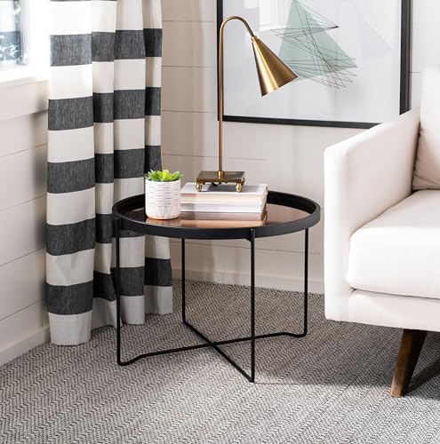 Safavieh Home Ruby Modern Rose Gold and Black Tray Top Round Accent Table