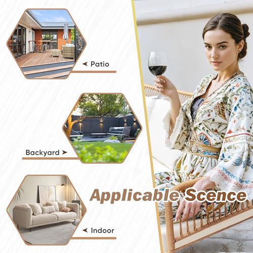 Outdoor Rope Woven Patio Furniture L-Shaped Conversation Sectional Sofa Set Detachable Lounger for Backyard Porch with Thick Cushions & Long Table, White