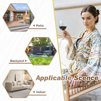 Outdoor Rope Woven Patio Furniture L-Shaped Conversation Sectional Sofa Set Detachable Lounger for Backyard Porch with Thick Cushions & Long Table, White