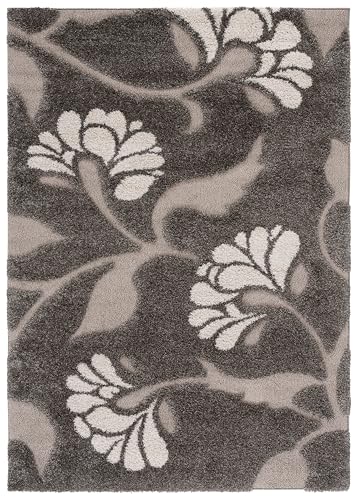 SAFAVIEH Florida Shag Collection Area Rug - 5'3" x 7'6", Smoke & Beige, Floral Design, Non-Shedding & Easy Care, 1.2-inch Thick Ideal for High Traffic Areas in Living Room, Bedroom (SG459-7913)