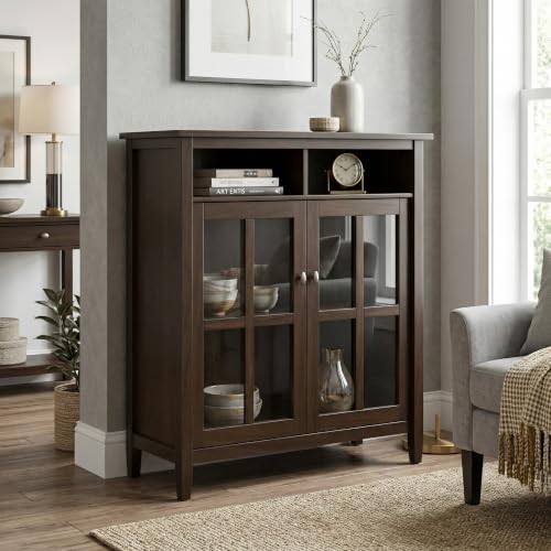 Warm Shaker 39" Solid Wood Media Cabinet in Brunette Brown, view 3
