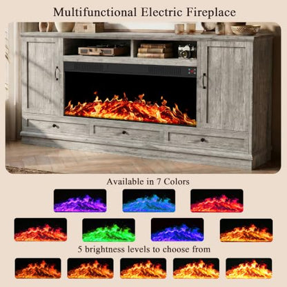 85" Large TV Stand with 47" Fireplace, 85" W & 39" H, Gray, view 5