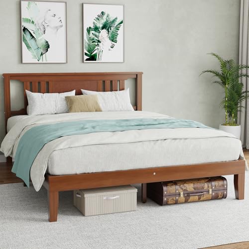 Wood Bed Frame, Queen Size Platform Bed Frame with Headboard, view 2