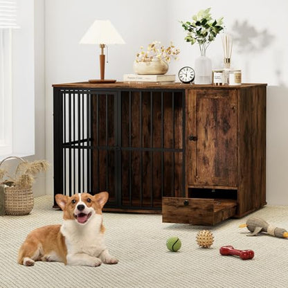 47.5" Dog Crate Furniture with Hidden Feeding Drawer & Side Storage Cabinet, view 4