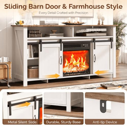 58" Fireplace TV Stand with Barn Doors for 65" TVs, 1 Package, White, view 6