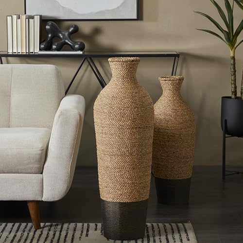 Deco 79 Seagrass Handmade Decorative Vase Tall Woven Floor Centerpiece Vase, Vase for Home Decoration 11" x 11" x 33", Brown