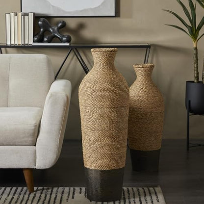 Deco 79 Seagrass Handmade Decorative Vase Tall Woven Floor Centerpiece Vase, Vase for Home Decoration 11" x 11" x 33", Brown