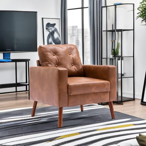 Mid Century Modern Caramel Brown Leather Armchair, view 6