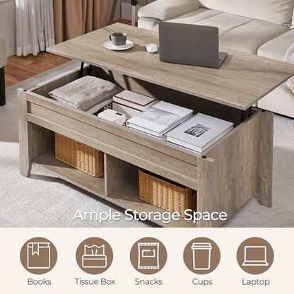 Yaheetech Lift Top Coffee Table with Hidden Storage Compartment & Lower Shelf, Lift Tabletop Farmhouse Table for Living Room Office Reception, 47.5in L, Gray