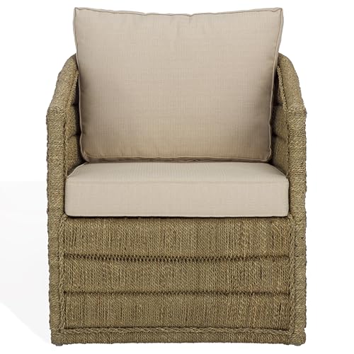 SAFAVIEH Couture Collection - Aikan Woven Seagrass Accent Chair, Natural & White, Coastal Modern Design, Fully Assembled (CWK2017A)