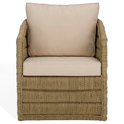 SAFAVIEH Couture Collection - Aikan Woven Seagrass Accent Chair, Natural & White, Coastal Modern Design, Fully Assembled (CWK2017A)