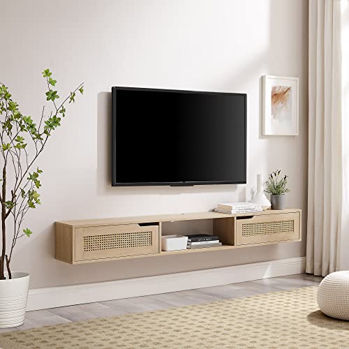 Destin Modern Rattan Flip-Down-Door Wall-Mounted Floating TV Stand for TVs, view 3