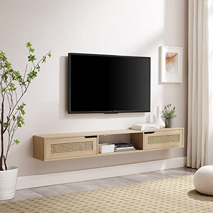 Destin Modern Rattan Flip-Down-Door Wall-Mounted Floating TV Stand for TVs, view 3