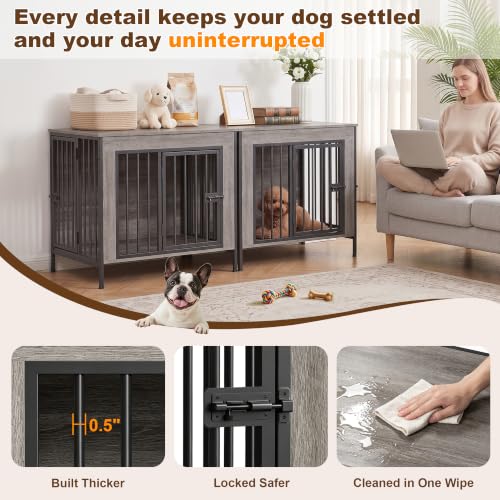 28.15" Dog Crate Furniture for 1 or 2 Dogs, Oak Grey, view 7