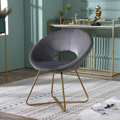 Slatina Silky Velvet Upholstered Accent Chair with Gold Tone Finished Base, Gray