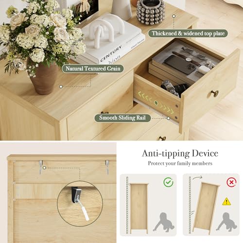 44” Tall Dresser for Bedroom with 6 Drawers (Natural), view 7