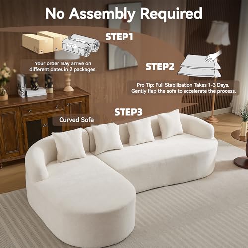 105.5" Boneless Curved Couch, L Shaped 4-Seater Cloud Couch with Deep Seat Chaise, Oversized Curved Sofa, Chenille Modular Sectional Couches for Living Room, No Assembly, Beige
