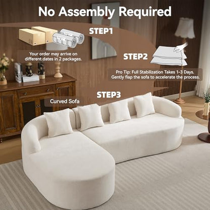105.5" Boneless Curved Couch, L Shaped 4-Seater Cloud Couch with Deep Seat Chaise, Oversized Curved Sofa, Chenille Modular Sectional Couches for Living Room, No Assembly, Beige