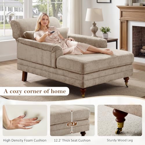 59.45'' Chaise Lounge Chair with Adjustable Backrest, Chenille Camel, view 5