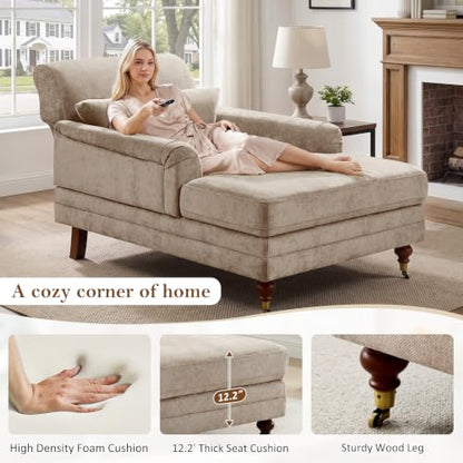 59.45'' Chaise Lounge Chair with Adjustable Backrest, Chenille Camel, view 5