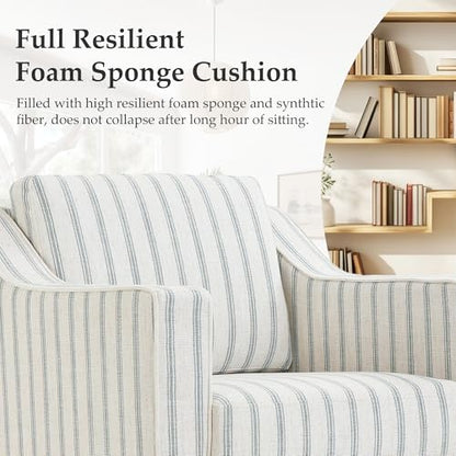 Swivel Accent Chair, 360° Swivel Upholstered Club Armchairs for Living Room, Comfy Fabric Single Sofa Reading Chair with Deep Seat, Metal Swivel Base, Pinstripe Light Blue