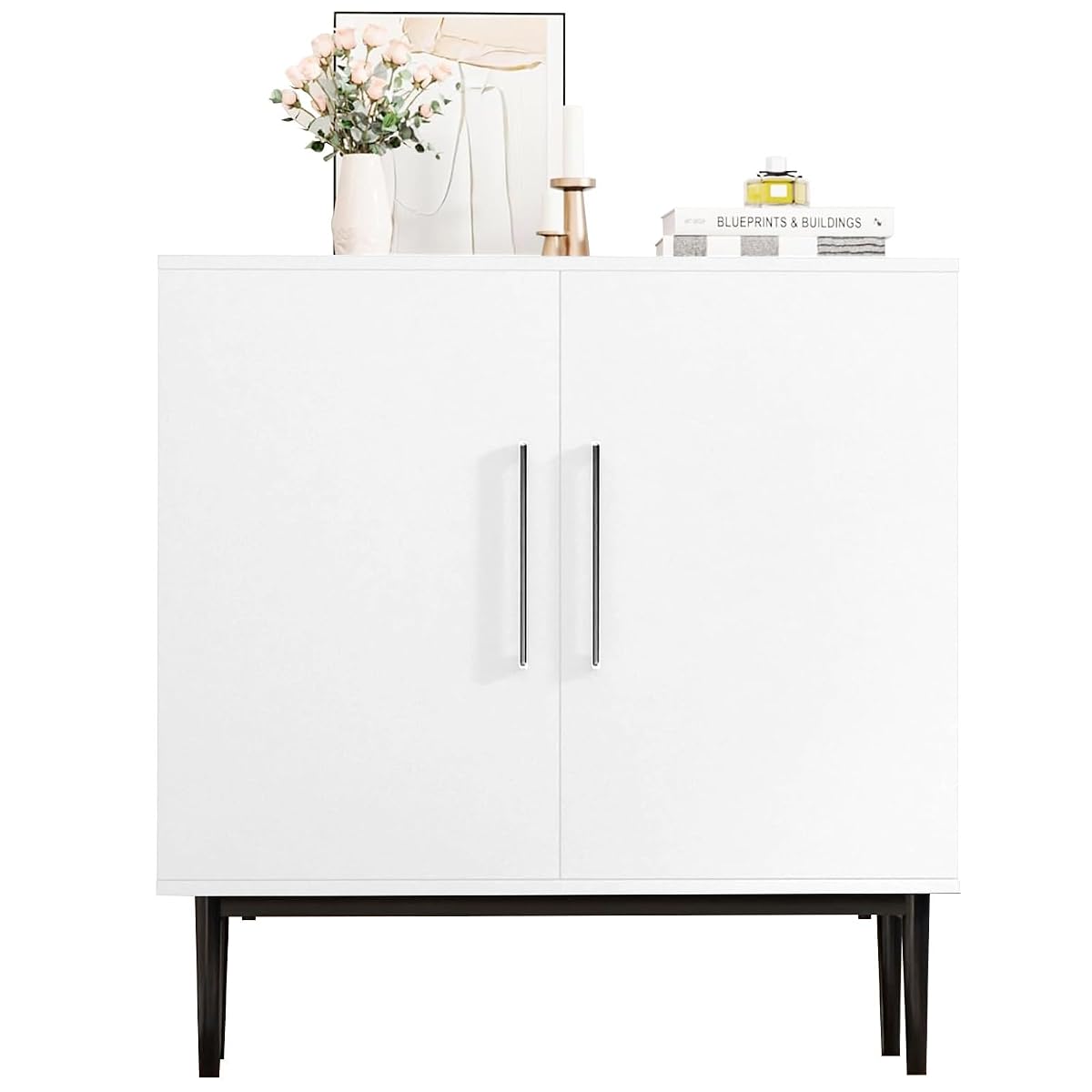 Sideboard Buffet Cabinet with Storage, Modern Wood Versatile Coffee Bar Console Table for Living Room Kitchen, Dining Room, Hallway, White-1 Pack