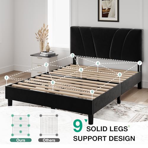 Queen Bed Frame, Queen Size Bed Frame with Wooden Slats Support, view 6
