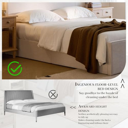 Queen Size Upholstered Bed Frame, 52" High Headboard Bedframe, view 5