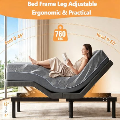 Premium Split King Adjustable Bed Frame with 12" Mattres, view 6