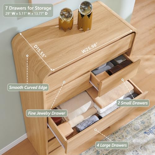 Modern 7 Drawers Dresser for Bedroom, 55" Tall Dresser, Natural Oak, view 5