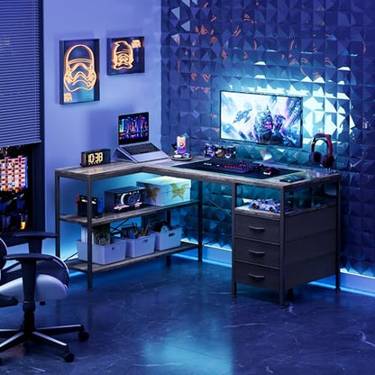 L Shaped Computer Desk with 3 Drawers & Power Outlets, view 6