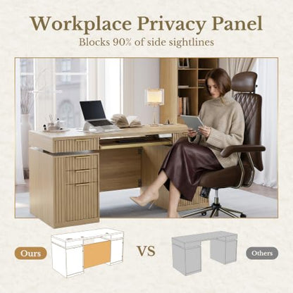 59 Inch Electric Standing Desk with Drawers, Light Walnut, view 5