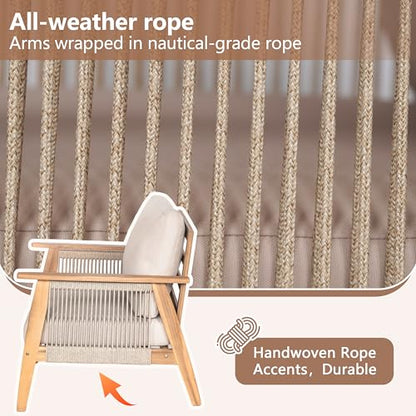 Lorna 4-Seater Patio Furniture Set with Removable Cushion, 4 Piece Outdoor Acacia Wood Conversation Set, Sold Wood Outdoor Sectional Sofa Set with Coffee Table, Teak+Beige