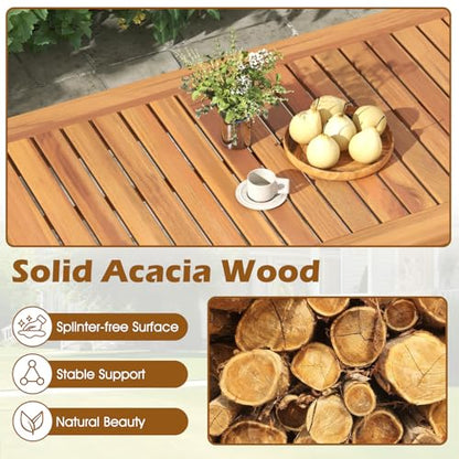 4 Pieces Patio Furniture Set, Outdoor Acacia Wood Conversation Set with Soft Cushions and Coffee Table, Outdoor Sectional Sofa Set for Lawn, Garden, Backyard and Poolside (1, Natural)