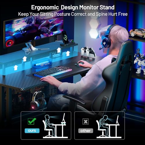 55 Inch Gaming Desk with LED Lights & Cable Management, Black, view 5
